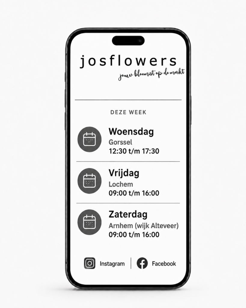 Mobiele telefoon met openingtijden van josflowers in Gorssel, Lochem en Arnhem